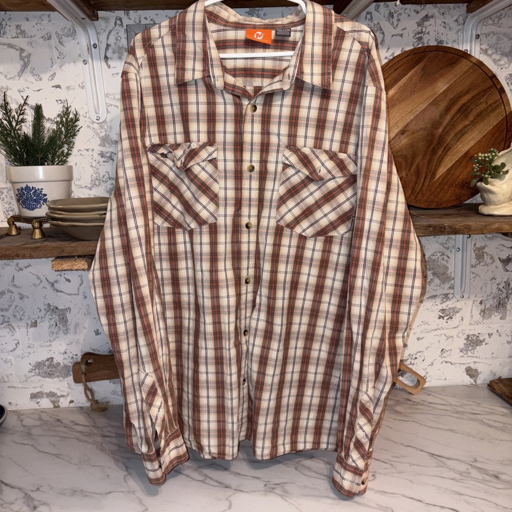 Merrell Men's 2XL Long Sleeve Outdoors Plaid Button Down Shirt 100% Cotton